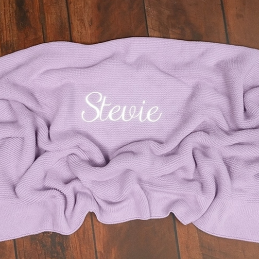 Lilac knit baby blanket