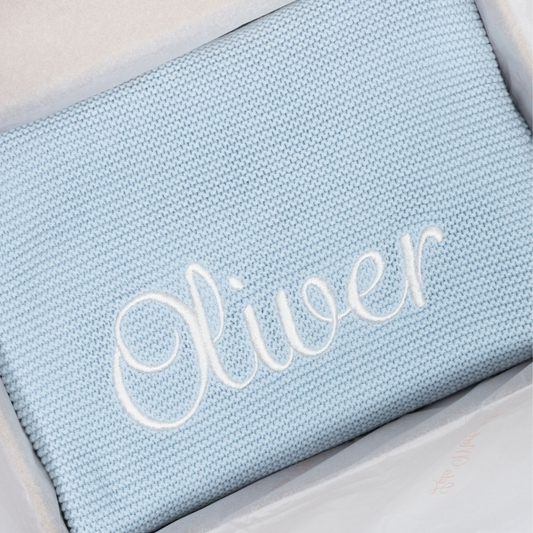 Blue knit baby blanket